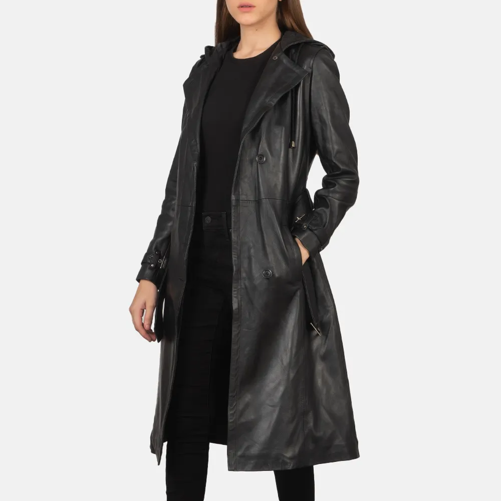 Hooded Black Trench Coat by Fixon - Buy Now!