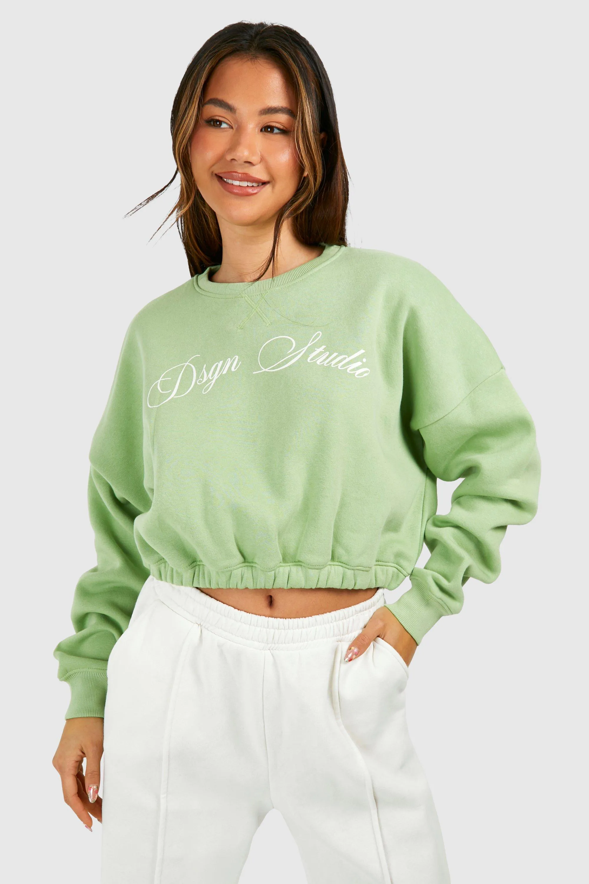 Hoodies and Sweatshirts - Dsgn Studio Printed Elasticated Hem Cropped Boxy Sweatshirt - boohoo