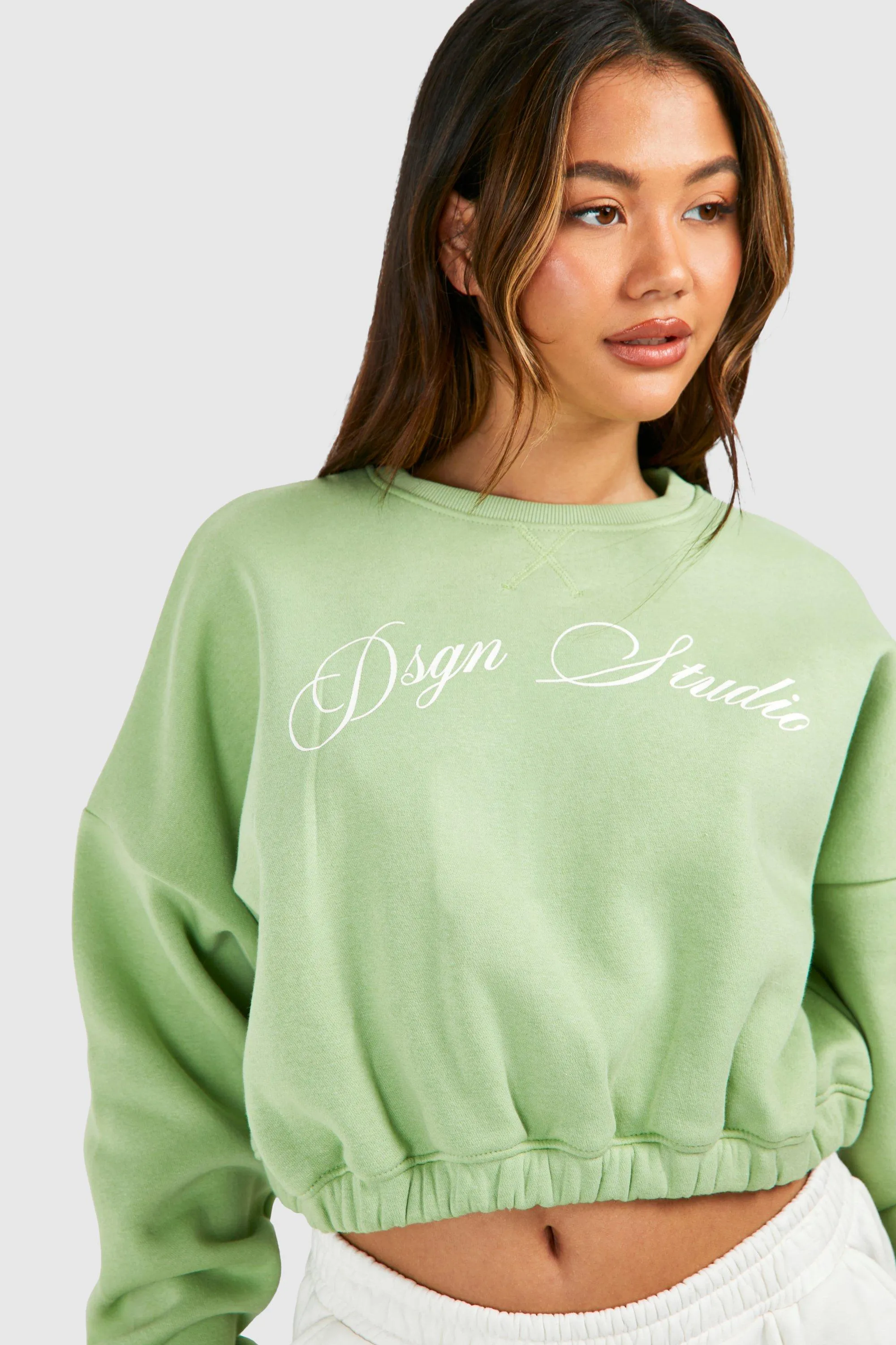 Hoodies and Sweatshirts - Dsgn Studio Printed Elasticated Hem Cropped Boxy Sweatshirt - boohoo