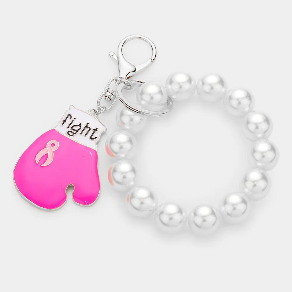 iLLASPARKZ Pink Ribbon Pearl Keychain Bracelet