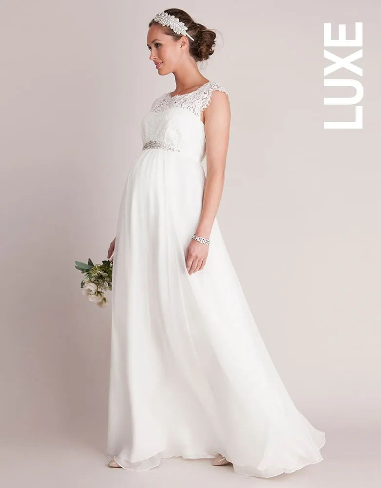Ivory Silk & Eyelash Lace Maternity Wedding Dress