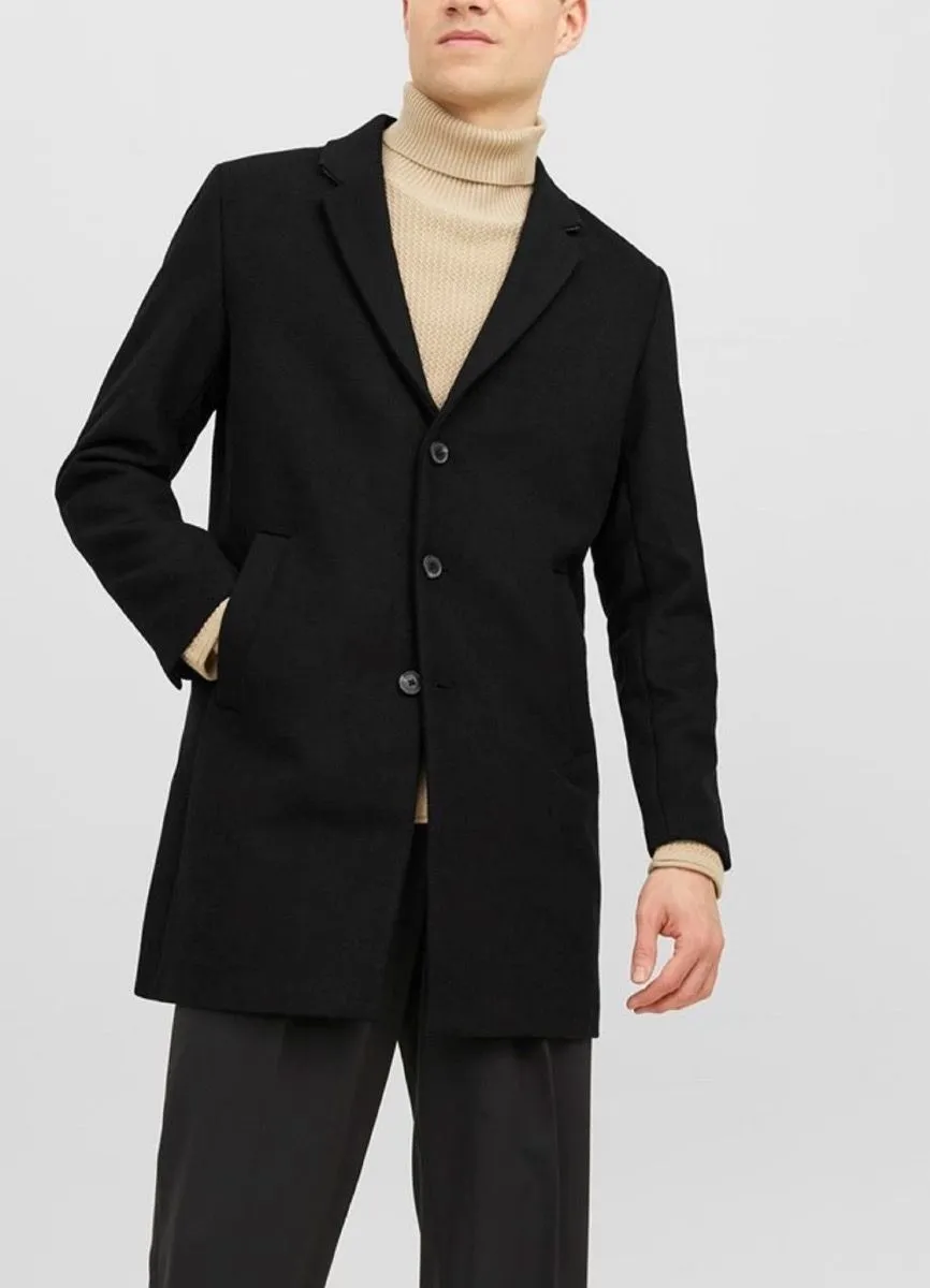 Jack & Jones Black Long Morrison Wool Coat Jacket