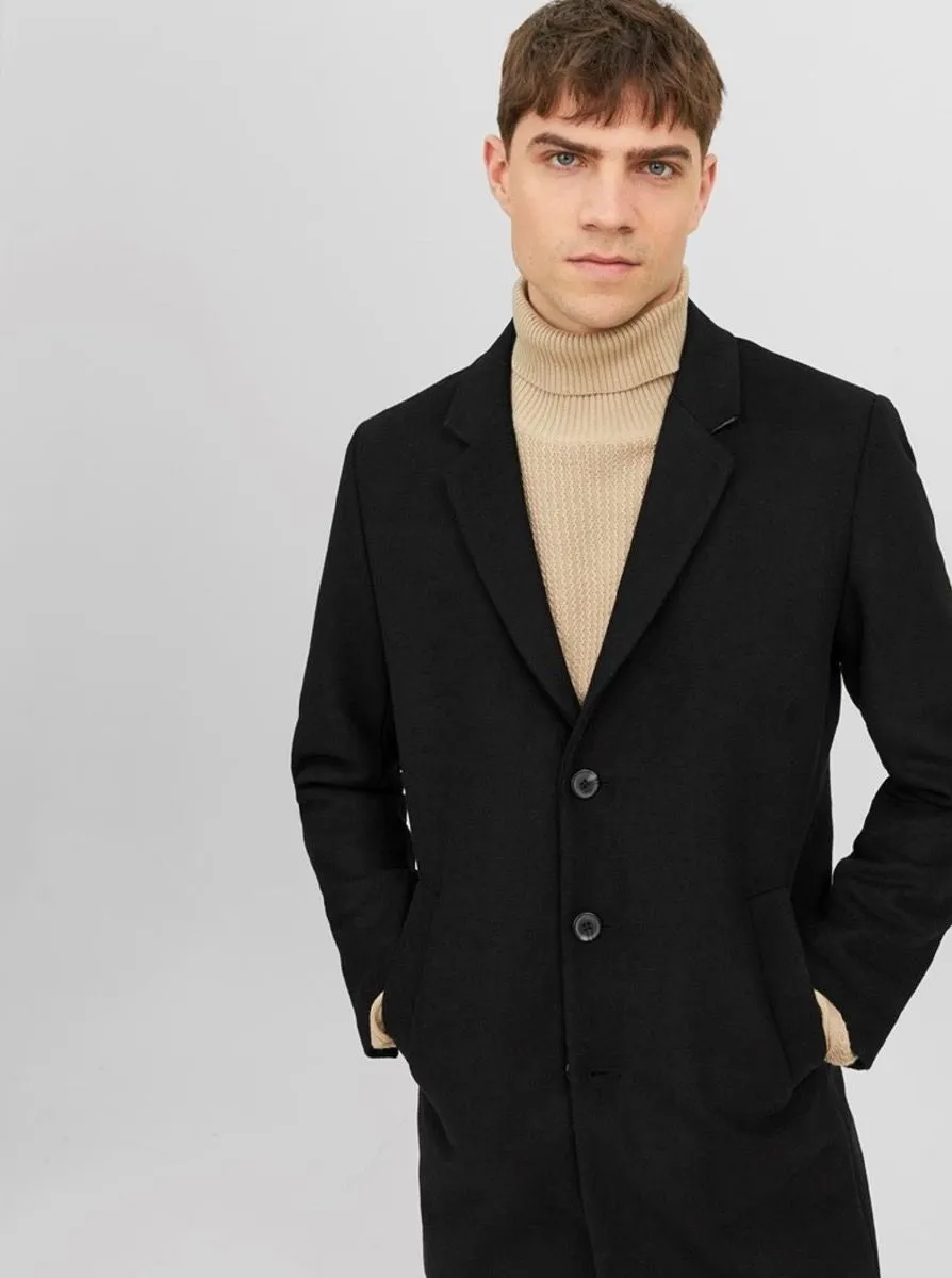 Jack & Jones Black Long Morrison Wool Coat Jacket