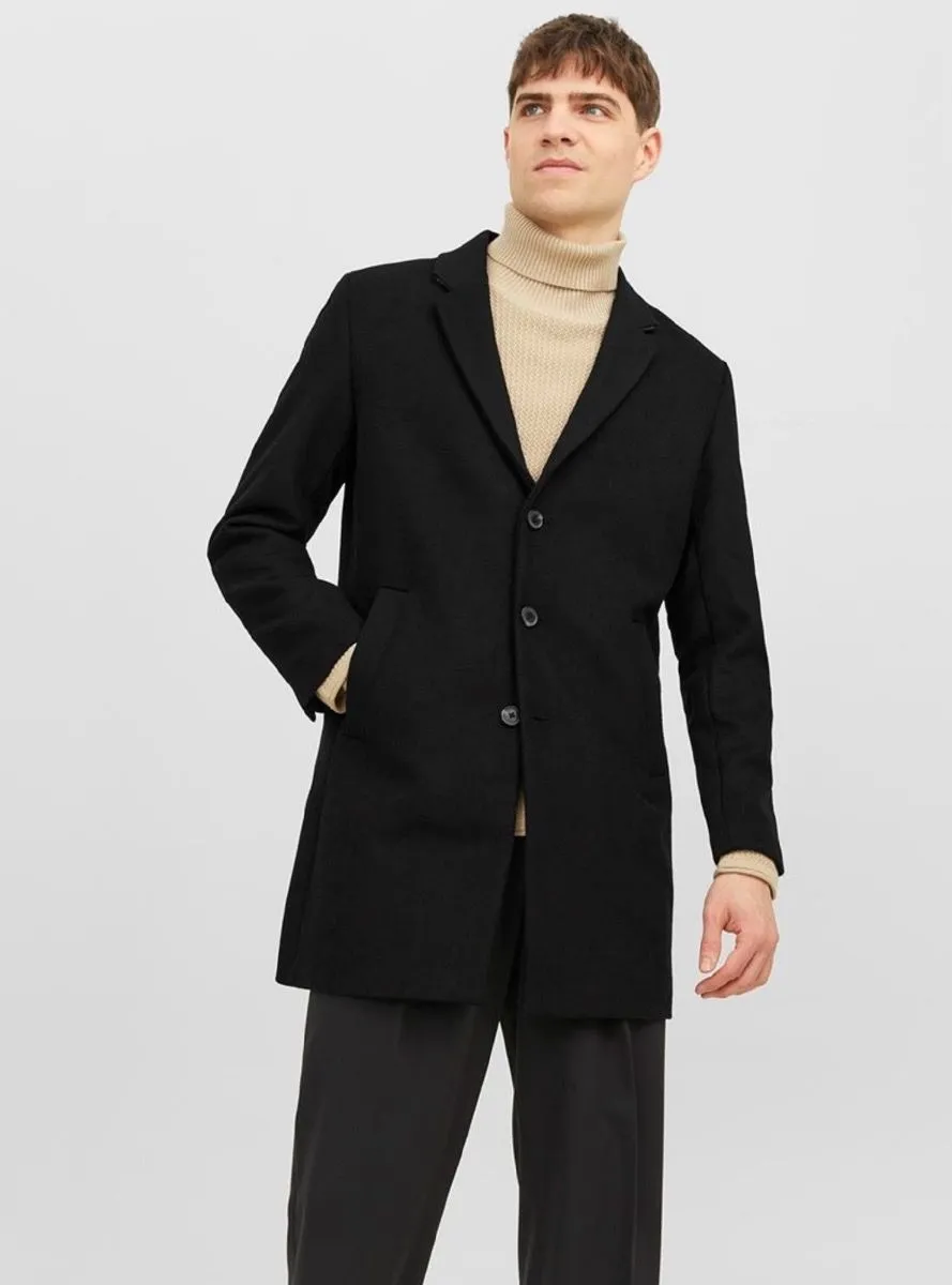 Jack & Jones Black Long Morrison Wool Coat Jacket