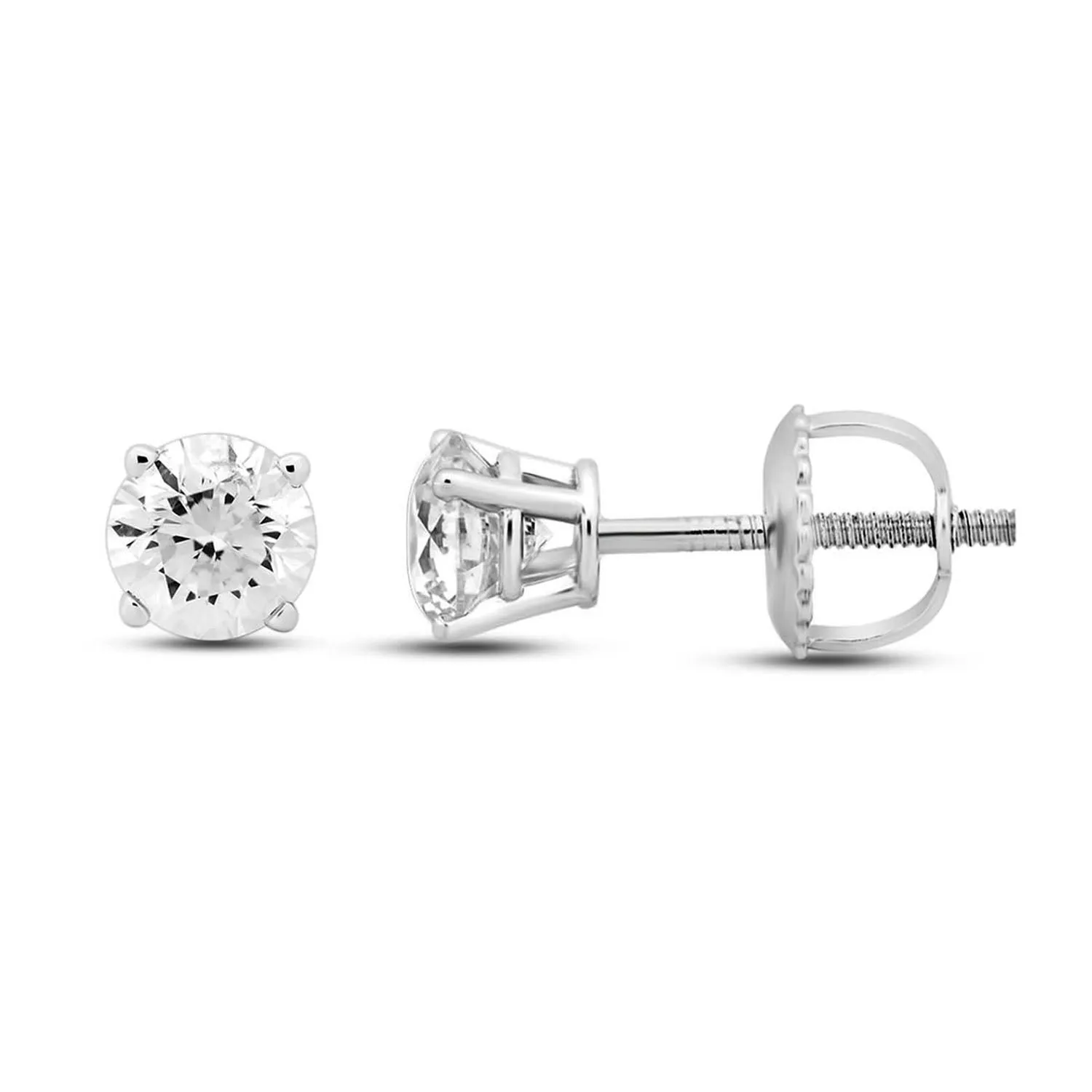 Jewelili 14K White Gold With 3/4 CTTW Round Diamonds Solitaire Stud Earrings