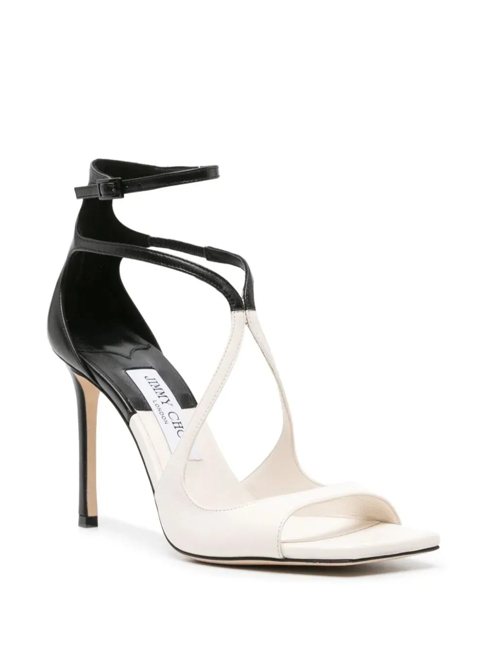 JIMMY CHOO Azia Sandals in Black White Milk Patchwork Nappa Leather