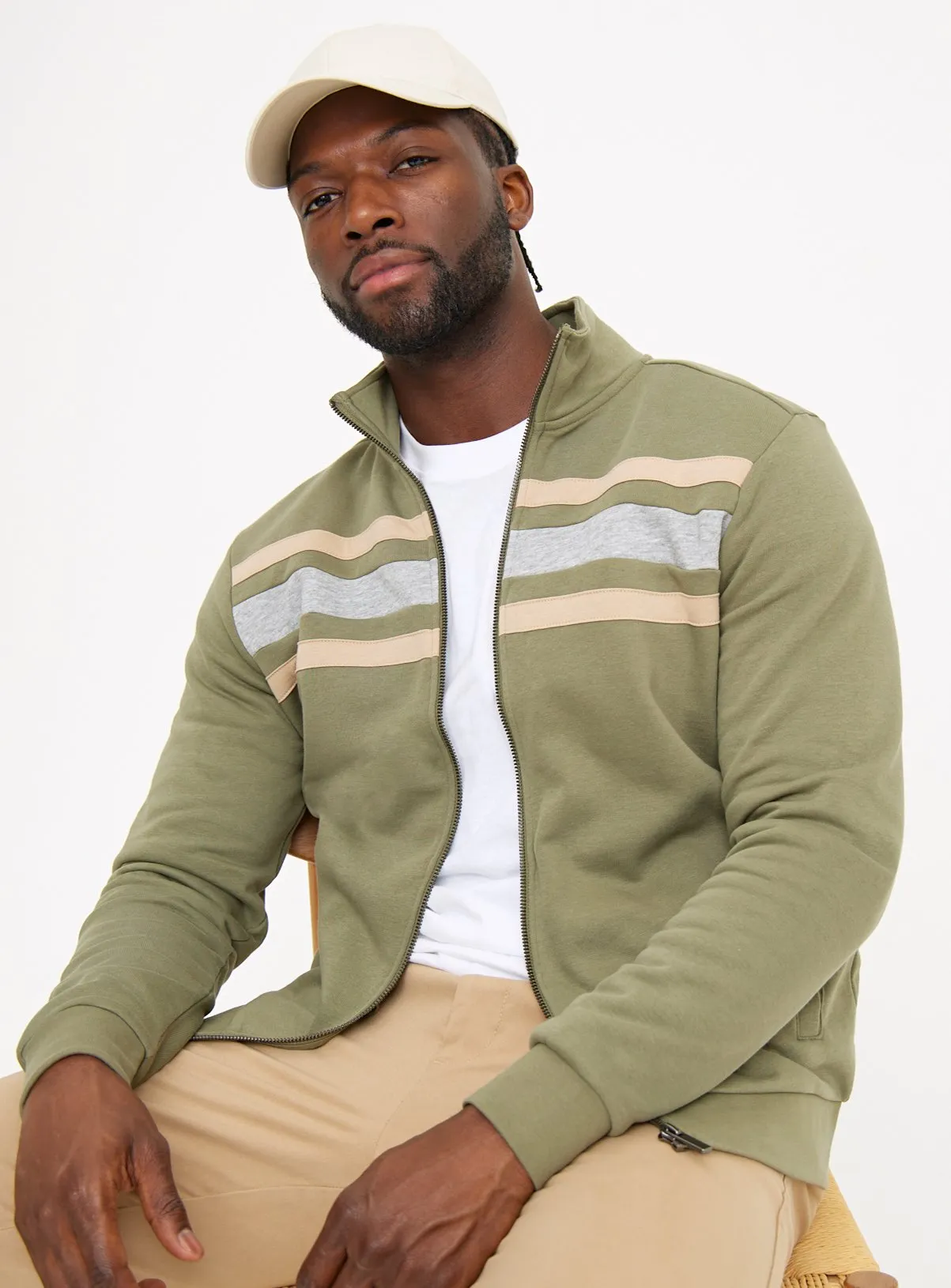 Khaki Color Block Zip-Up Sweatshirt XXL - Shop Sweatshirts & Hoodies at Tu