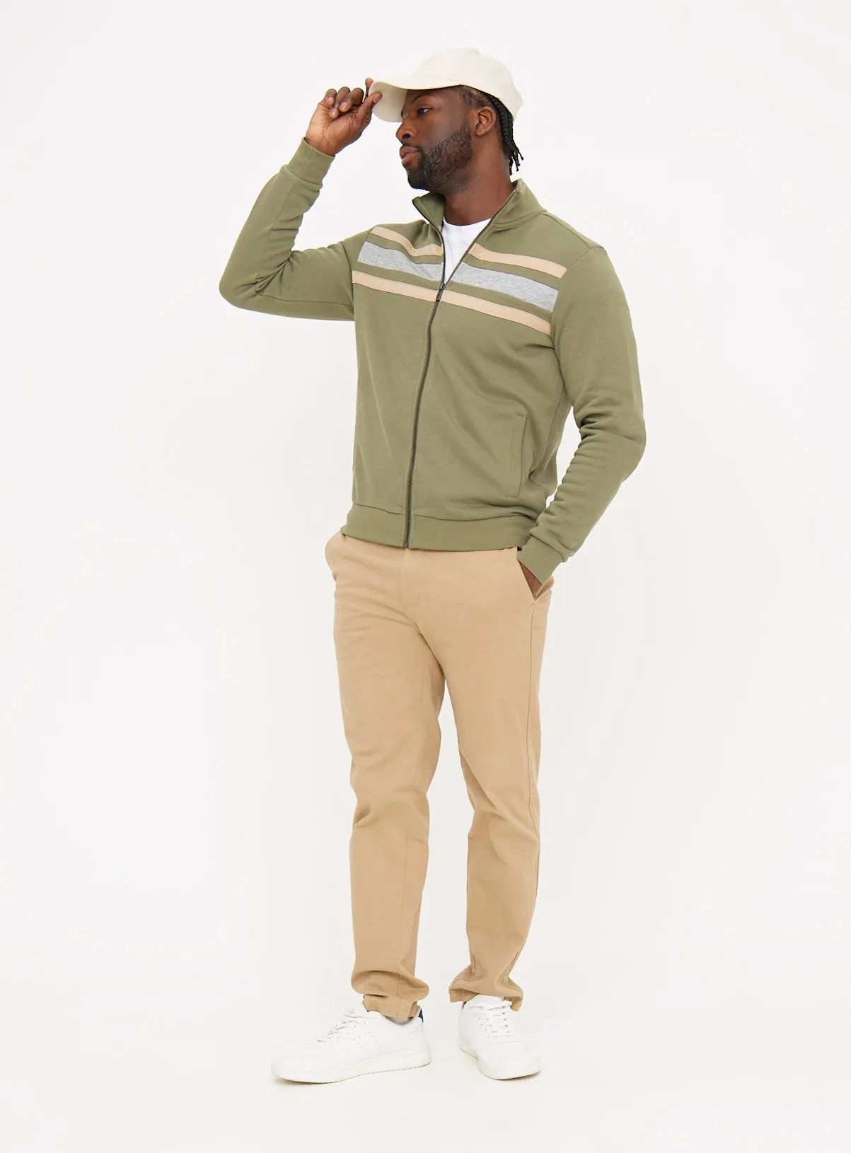 Khaki Color Block Zip-Up Sweatshirt XXL - Shop Sweatshirts & Hoodies at Tu