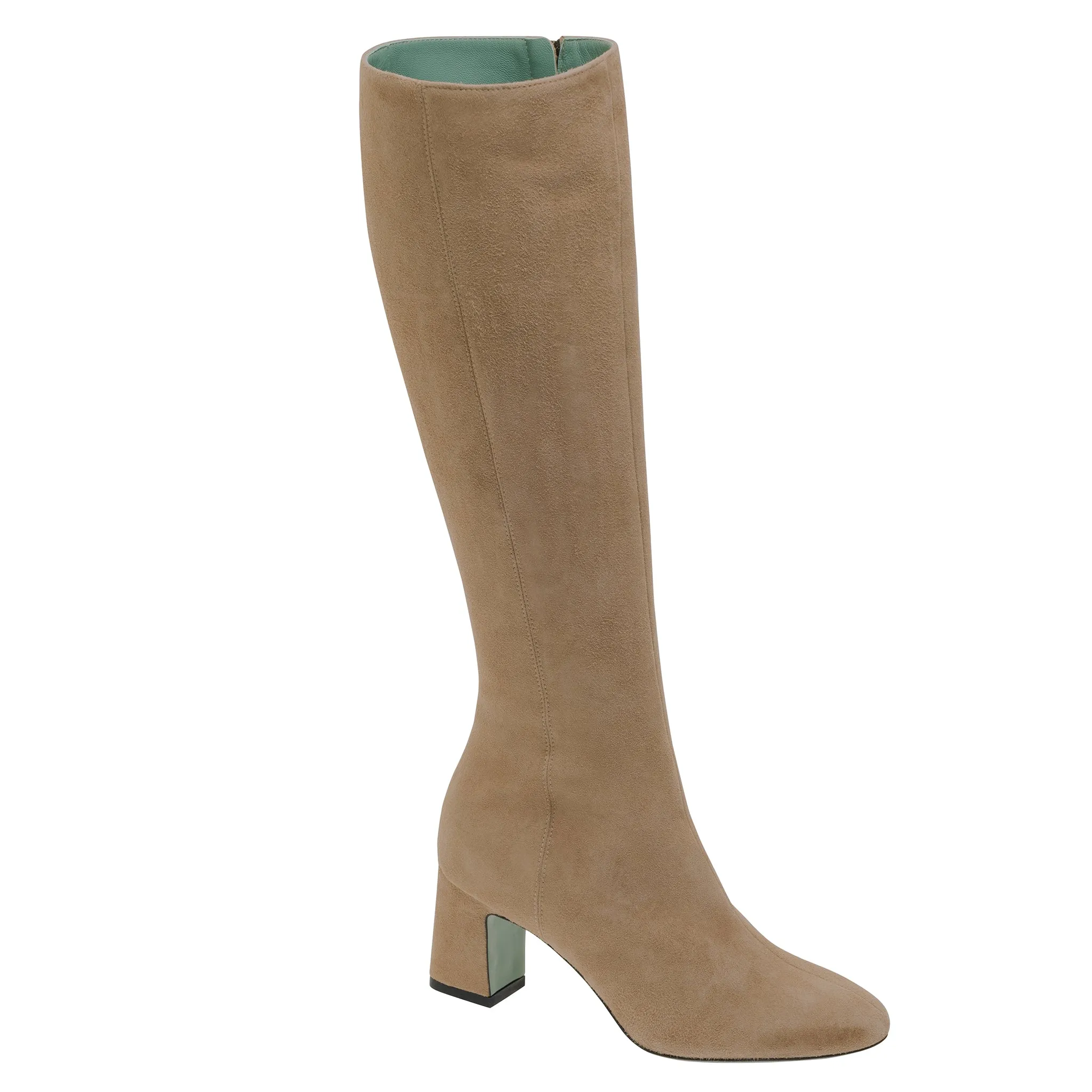 Beige Suede Heeled Knee-High Boots