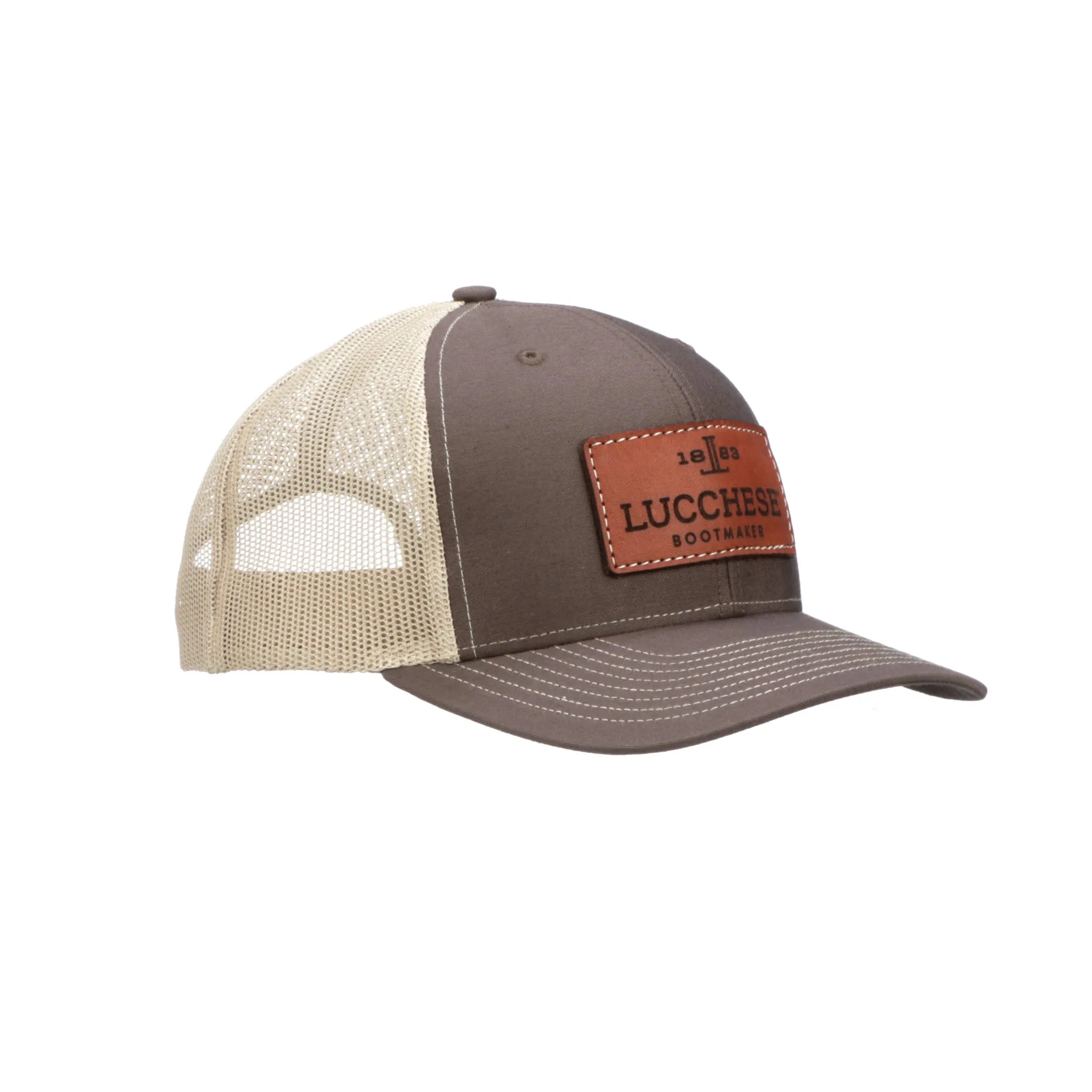 Brown and Khaki Leather Patch Cap