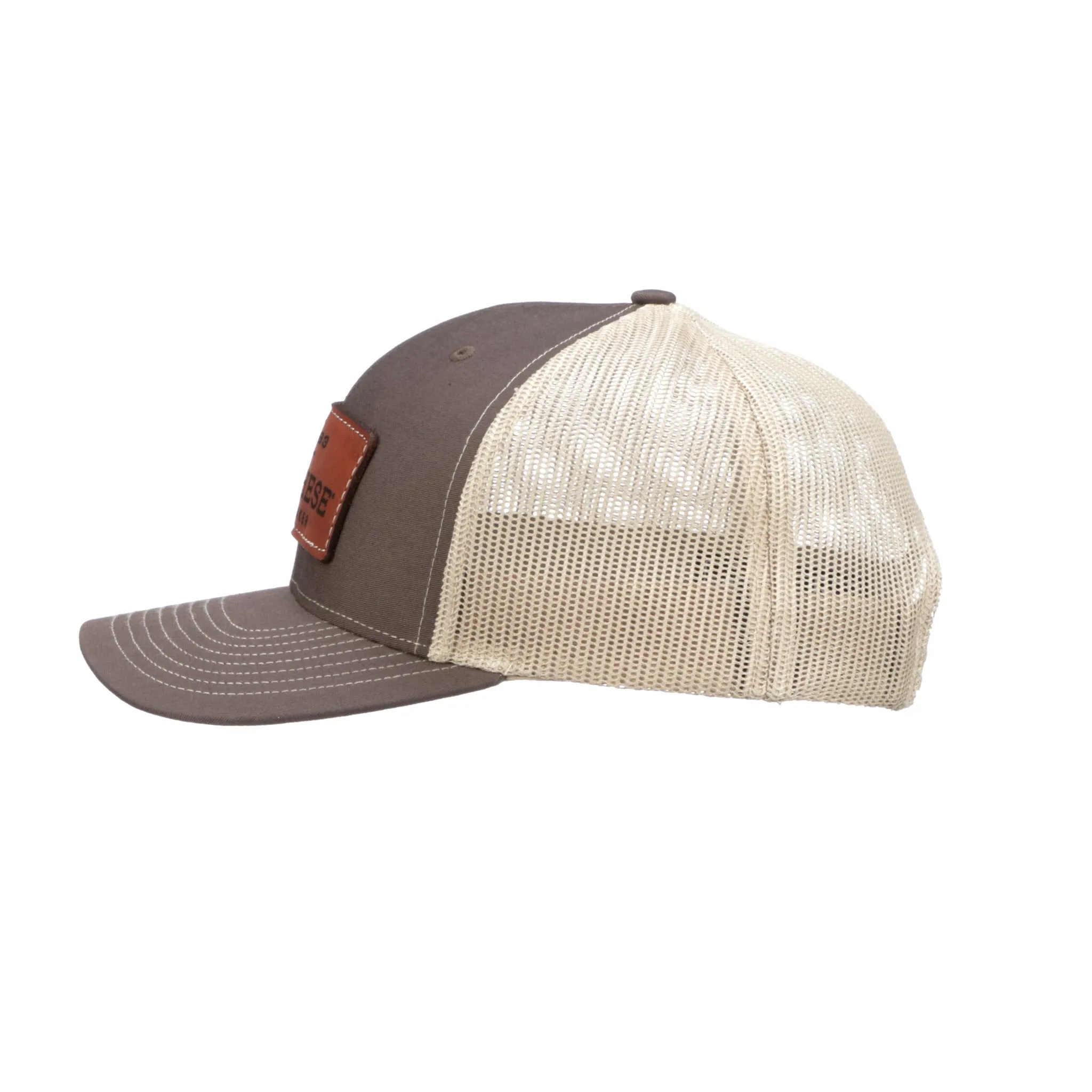 Brown and Khaki Leather Patch Cap