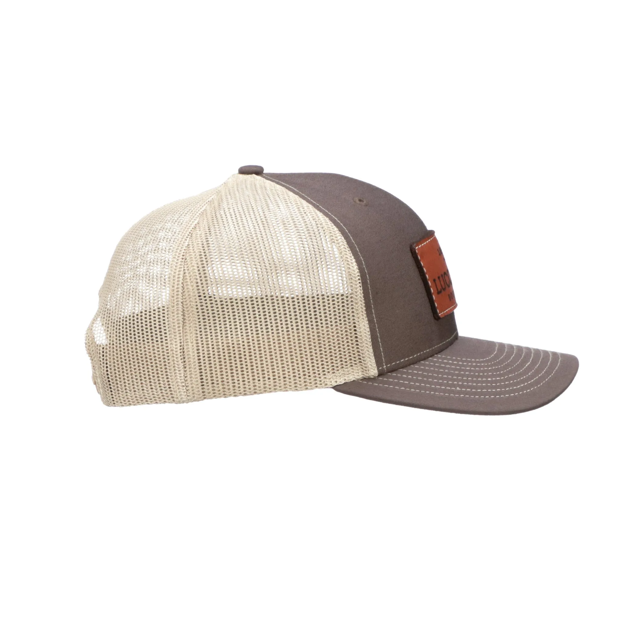 Brown and Khaki Leather Patch Cap