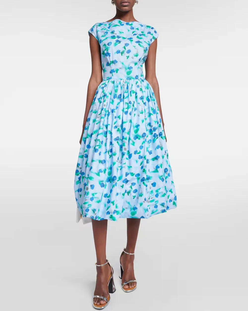 Blue Flower Print Midi Dress