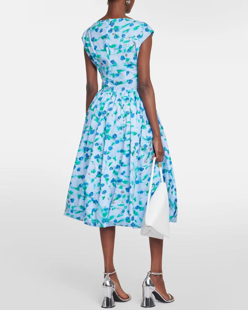 Blue Flower Print Midi Dress