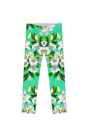 Lucy Cute Green Printed Stretch Leggings for Girls - Flower Party Theme