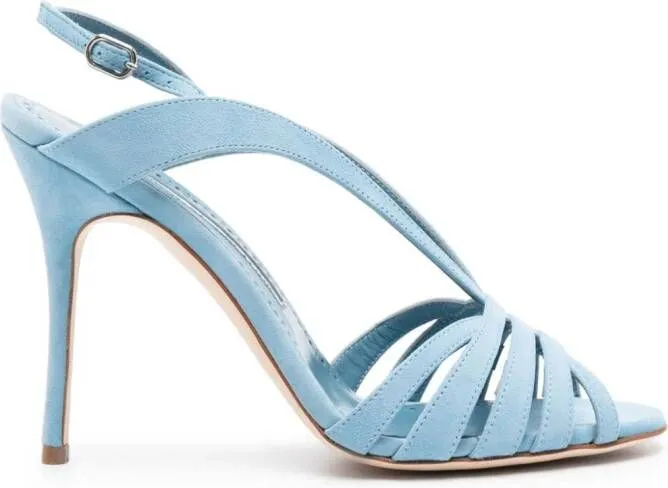 Manolo Blahnik Sardina 110mm Suede Sandals Blue