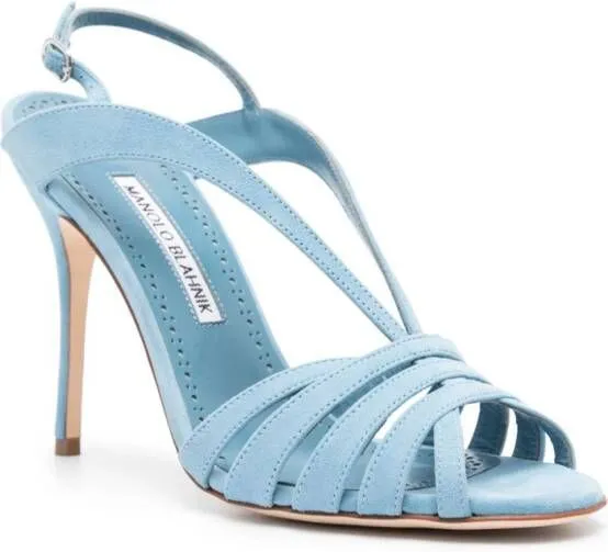 Manolo Blahnik Sardina 110mm Suede Sandals Blue