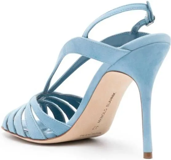 Manolo Blahnik Sardina 110mm Suede Sandals Blue