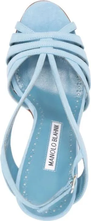 Manolo Blahnik Sardina 110mm Suede Sandals Blue