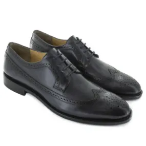 Mens black leather brogue derby shoes