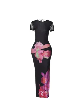 Midnight Floral Cap Sleeve Maxi Dress