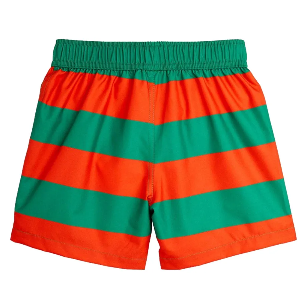 Mini Rodini Child Swim Shorts Green Red Stripes