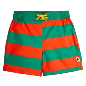 Mini Rodini Child Swim Shorts Green Red Stripes