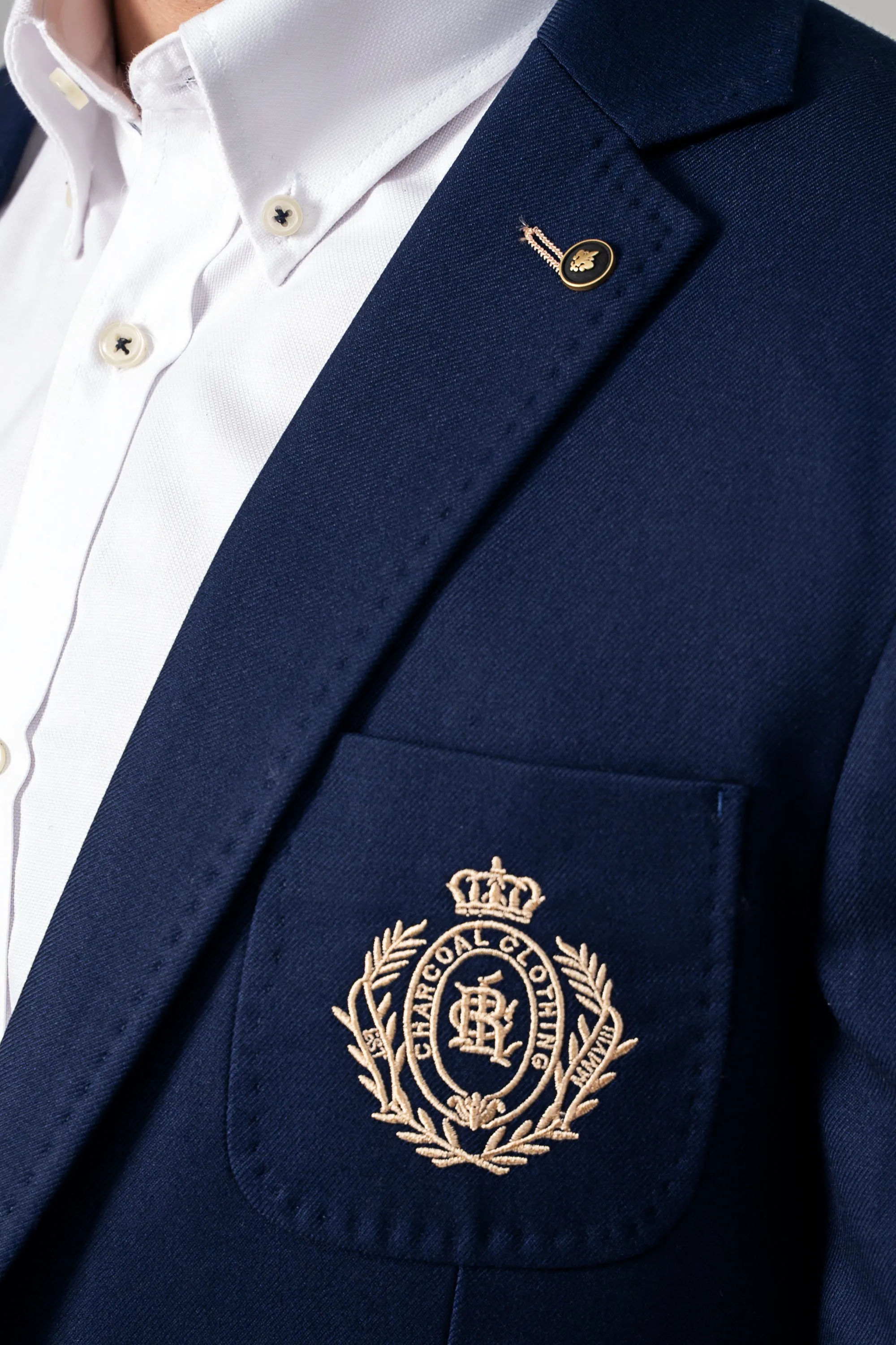 Navy Blue Coat with Signature Embroidery