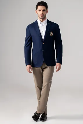 Navy Blue Coat with Signature Embroidery