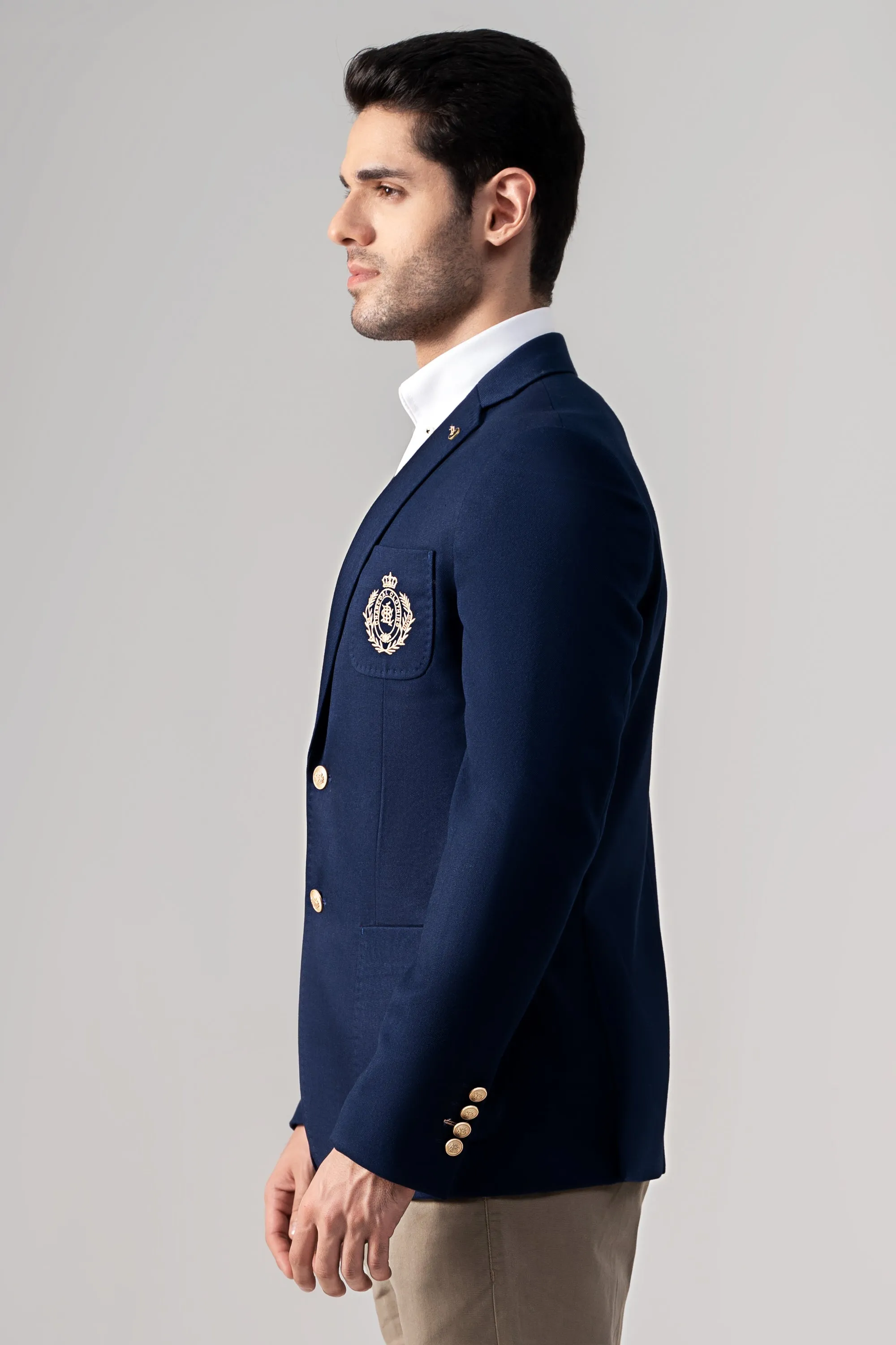 Navy Blue Coat with Signature Embroidery