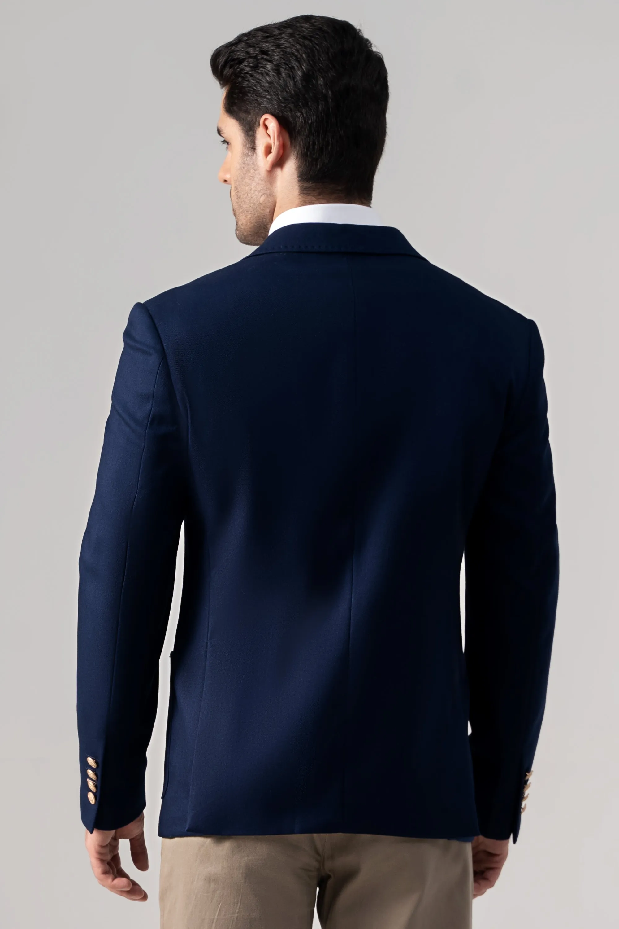 Navy Blue Coat with Signature Embroidery