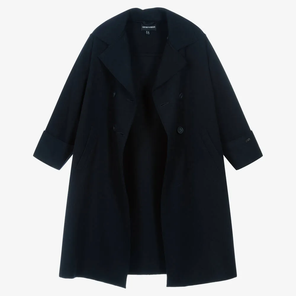 Navy Blue Wool Pea Coat for Girls