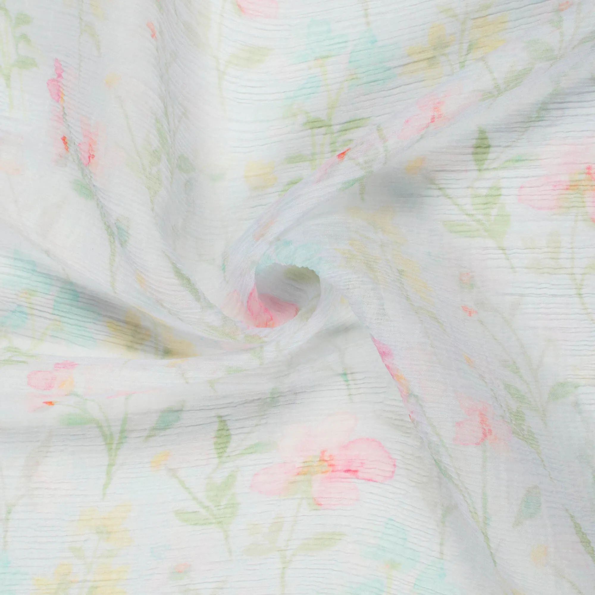 Blue Pink Floral Digital Print Bemberg Chiffon Fabric