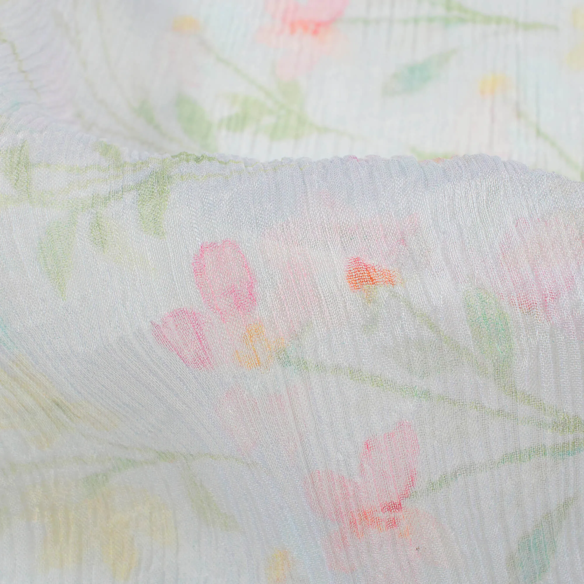 Blue Pink Floral Digital Print Bemberg Chiffon Fabric