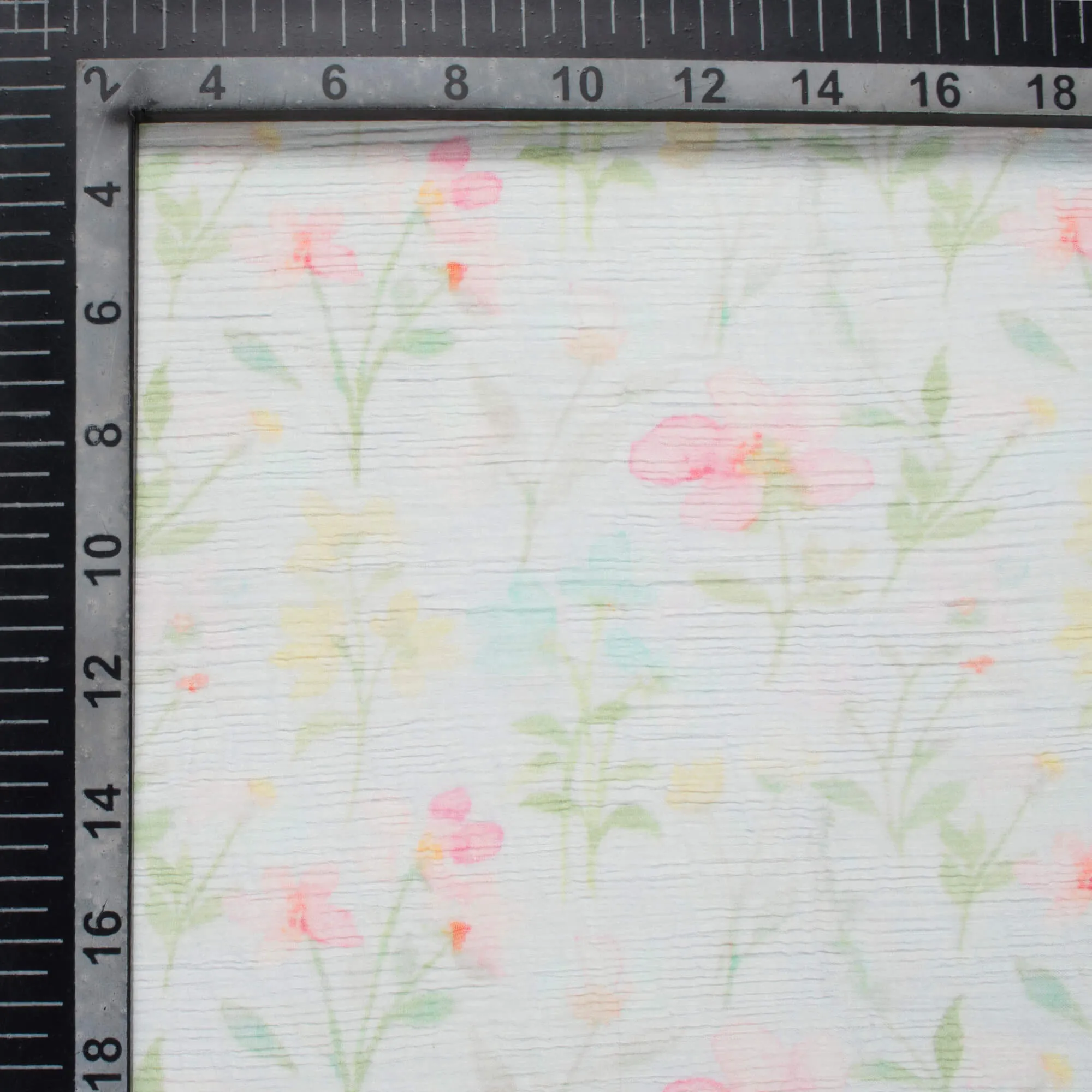 Blue Pink Floral Digital Print Bemberg Chiffon Fabric