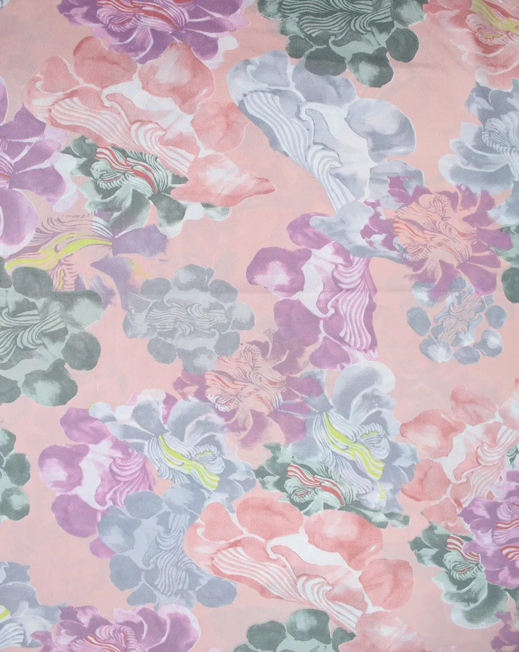 Peach Floral Polyester Crepe Fabric with Multicolor Design