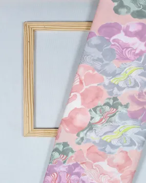 Peach Floral Polyester Crepe Fabric with Multicolor Design