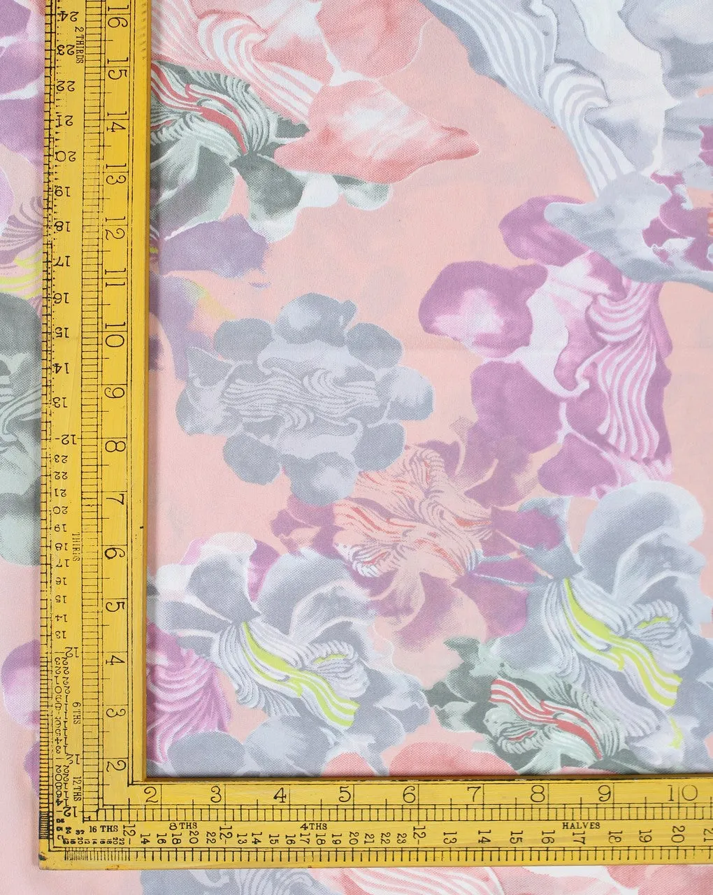 Peach Floral Polyester Crepe Fabric with Multicolor Design