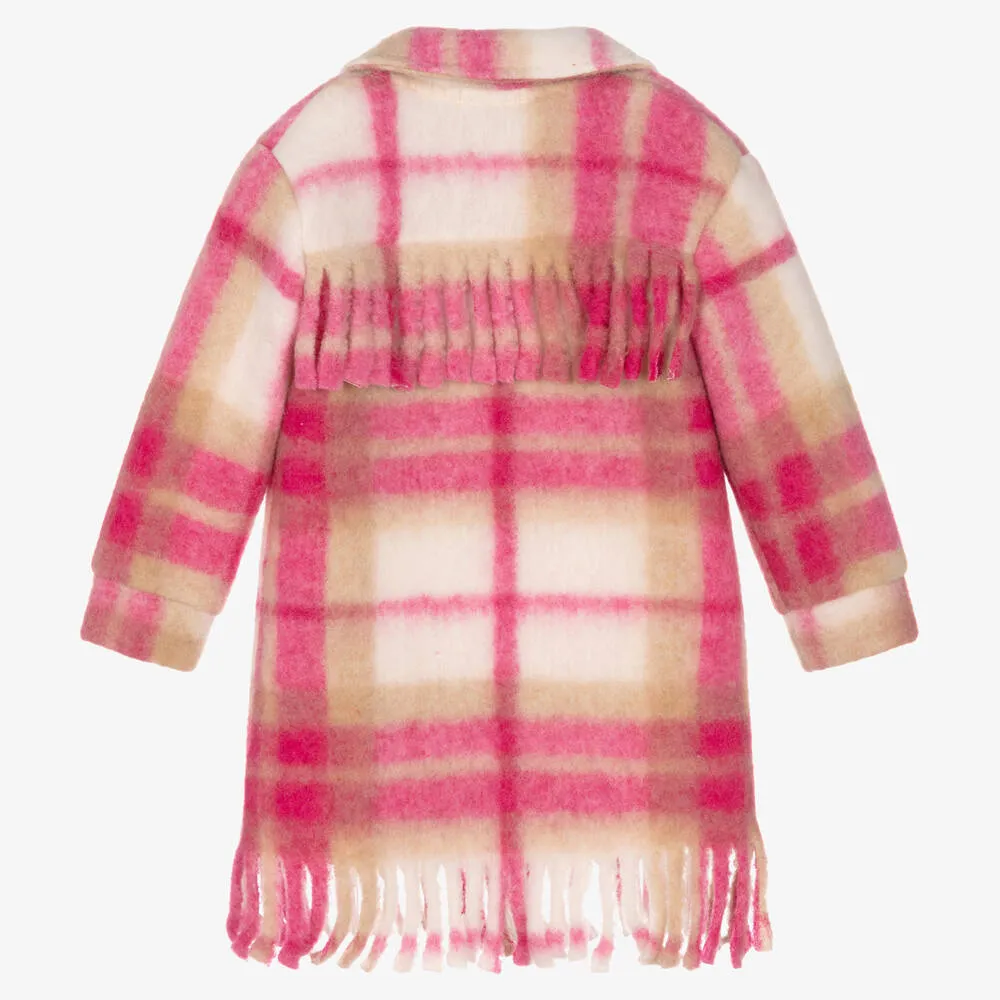 Pink Check Wool Coat for Girls