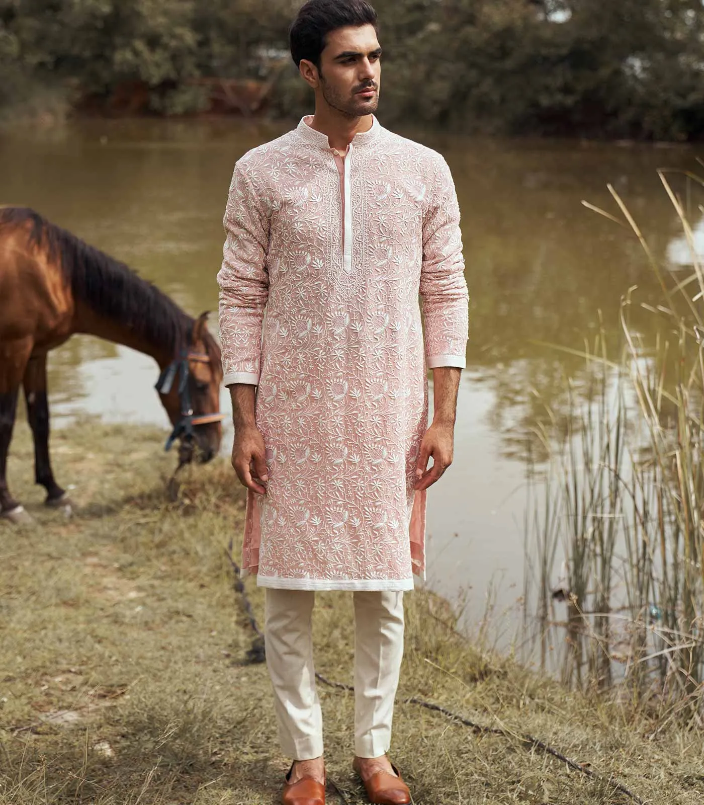 PINK CHIKANKARI KURTA SET