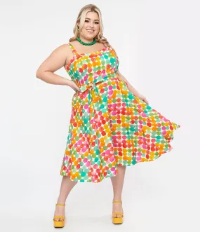 Plus Size Rainbow Watercolor Polka Dot Lori Swing Dress