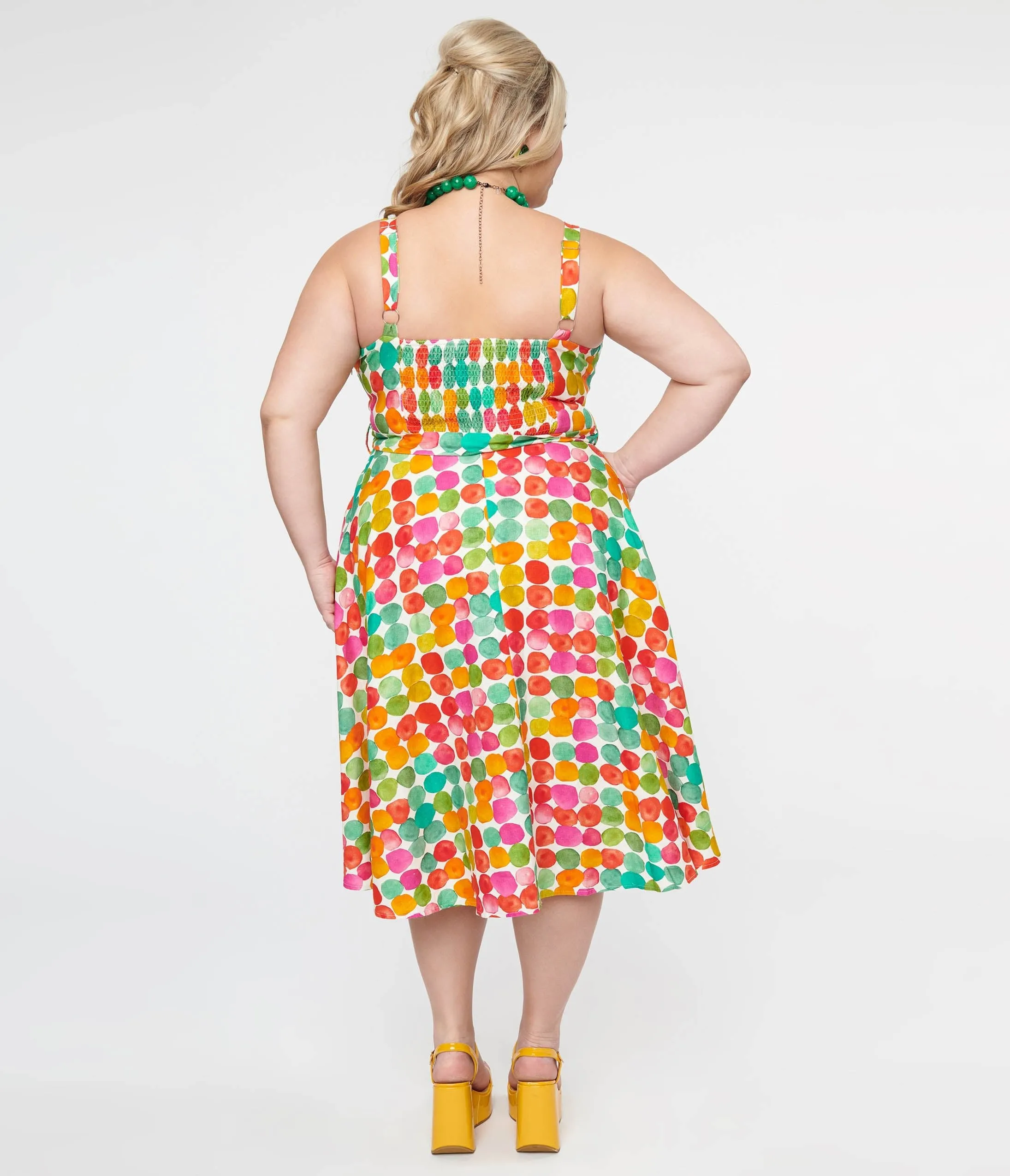 Plus Size Rainbow Watercolor Polka Dot Lori Swing Dress