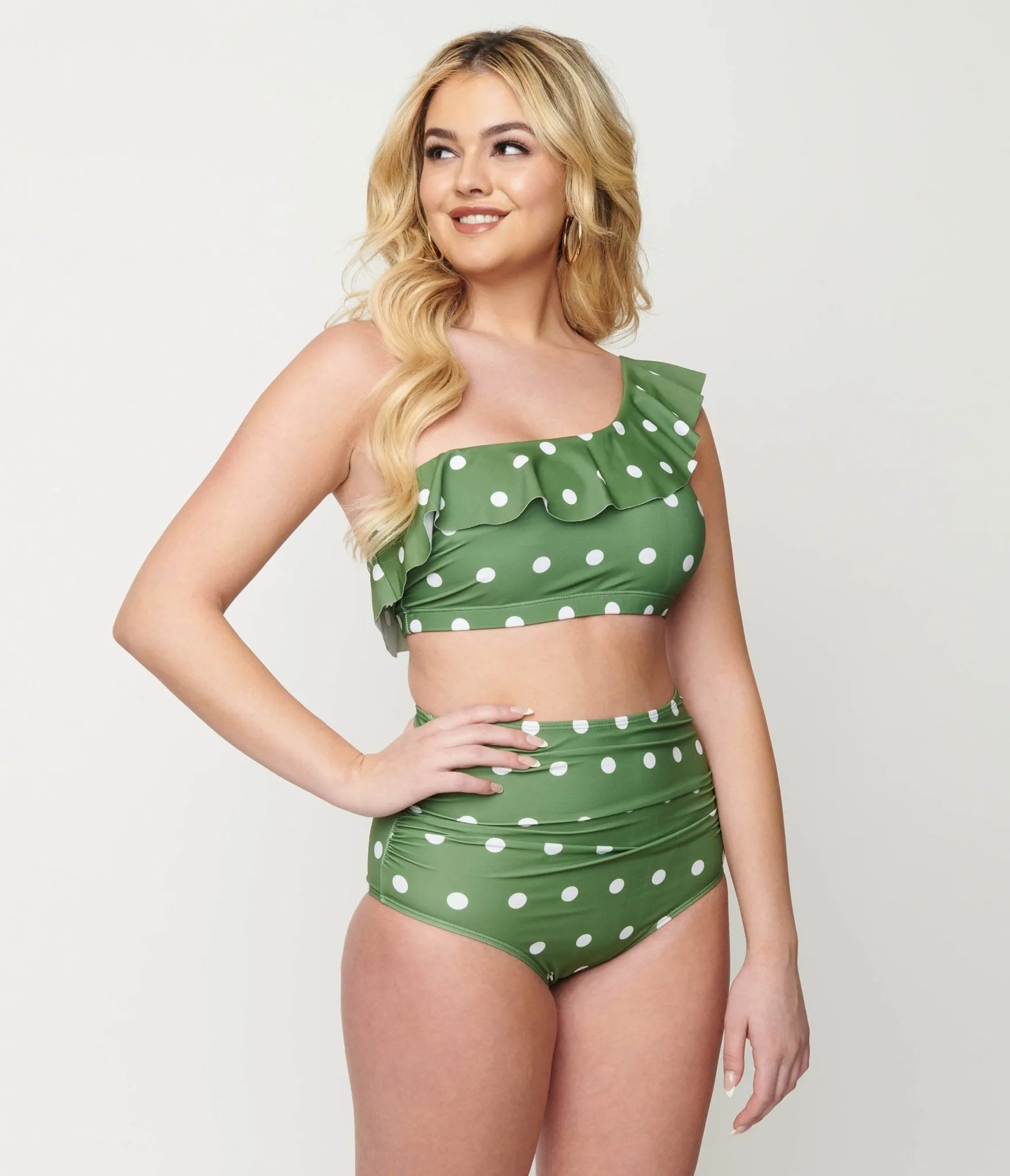 Polka Dot 2-Piece Swimsuit Set in Green and White