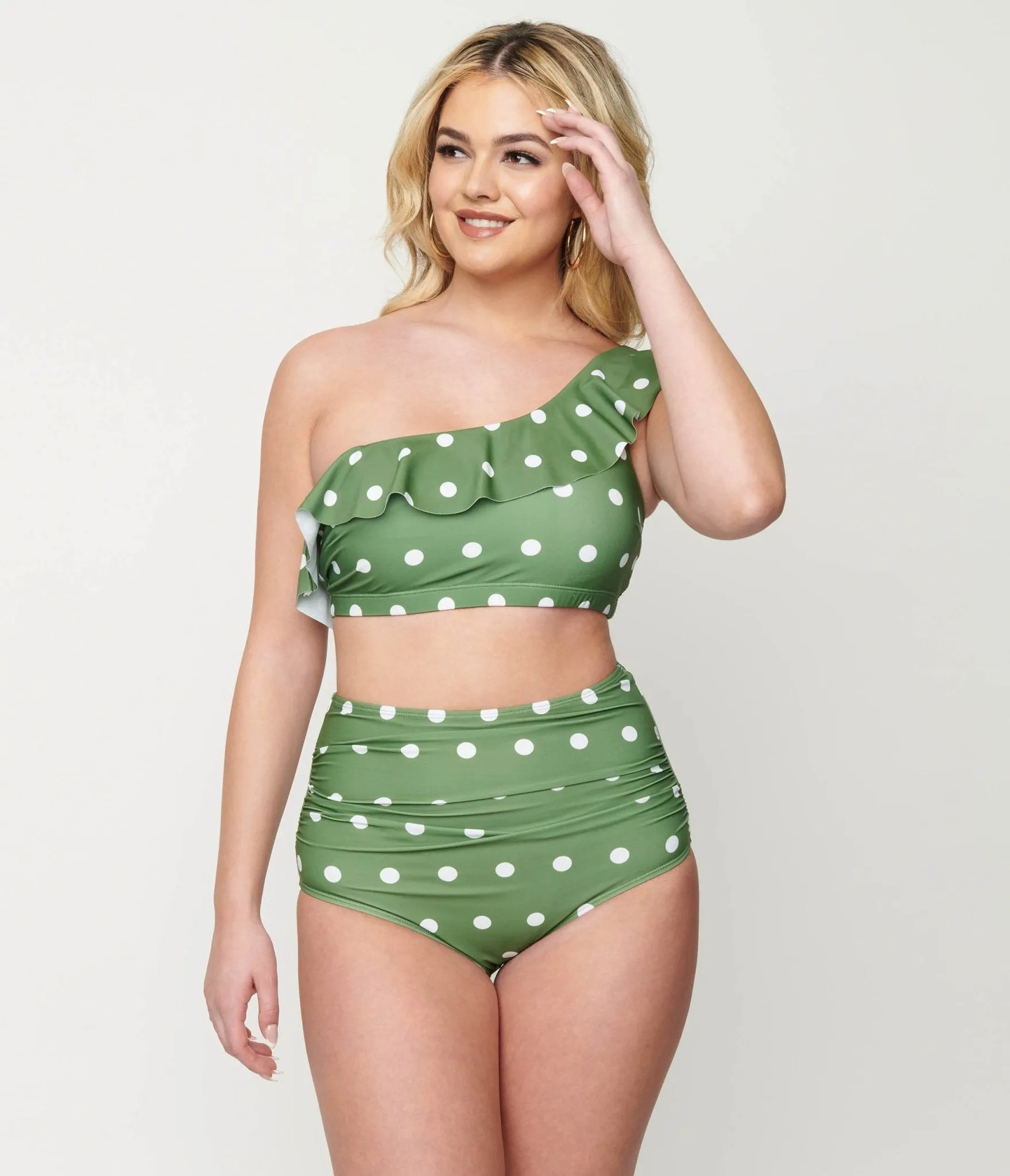 Polka Dot 2-Piece Swimsuit Set in Green and White