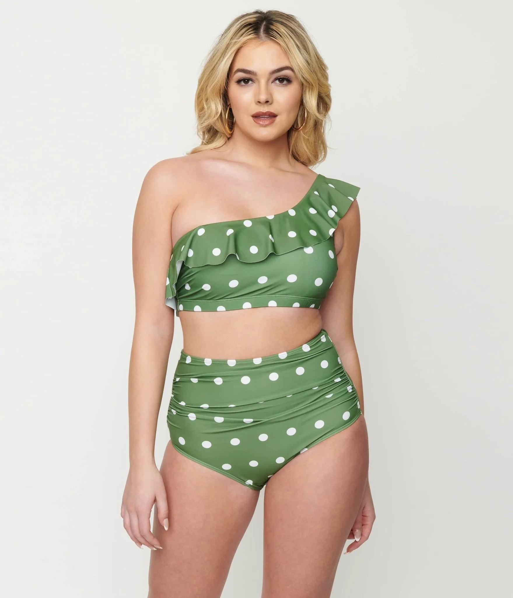 Polka Dot 2-Piece Swimsuit Set in Green and White