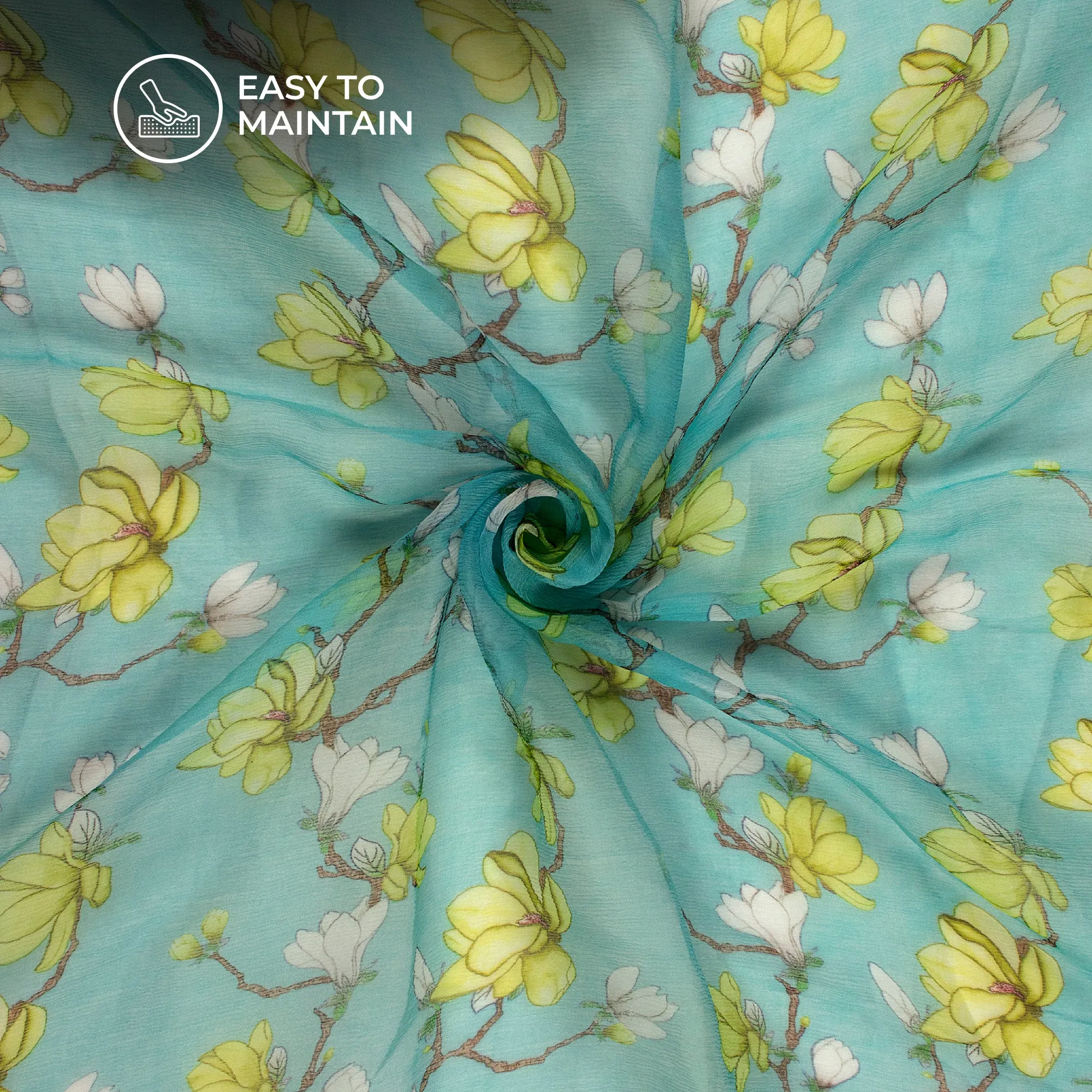 Green Floral Chiffon Fabric - Bemberg Digital Print