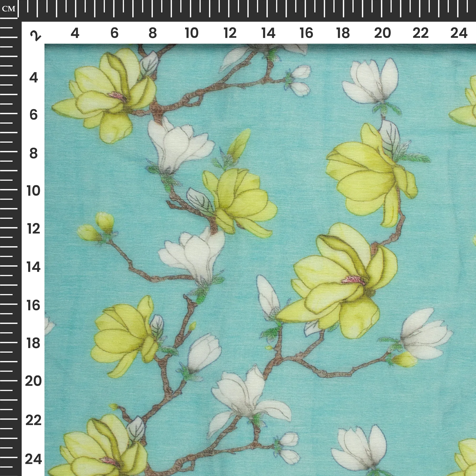 Green Floral Chiffon Fabric - Bemberg Digital Print