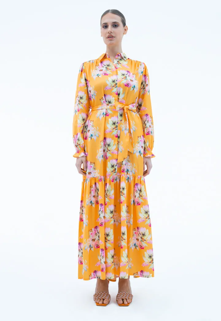 Maxi Dress in Print Design with Matching Belt