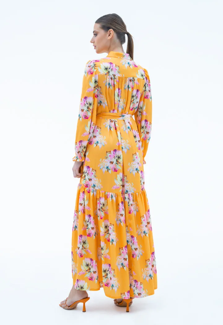 Maxi Dress in Print Design with Matching Belt