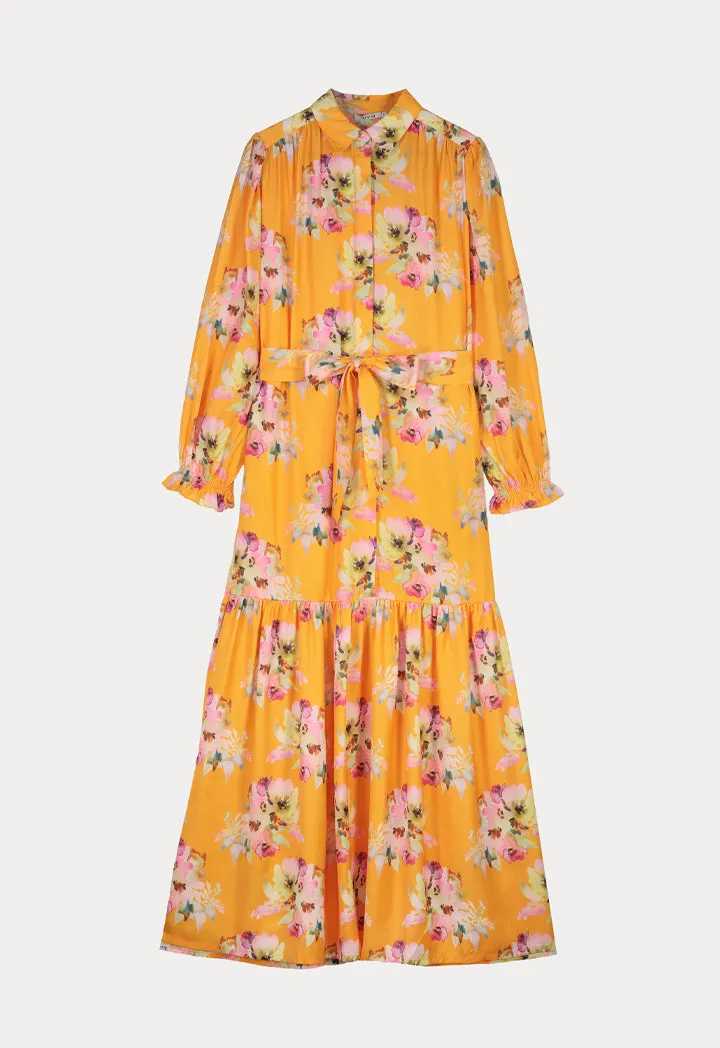 Maxi Dress in Print Design with Matching Belt